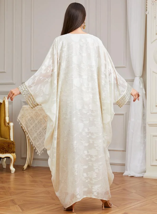 Take Two Women Beige Embroidered Kimono Sleeve Kaftan
